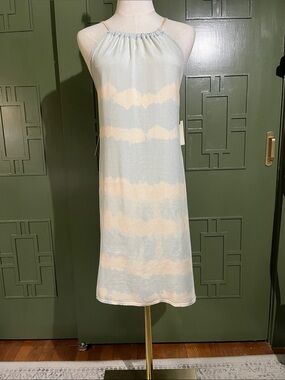Cloth & Stone Light Blue and Cream Halter Tie-Dye Midi Dress with Low Back